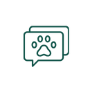 icon of layered talk bubbles with a paw print inside